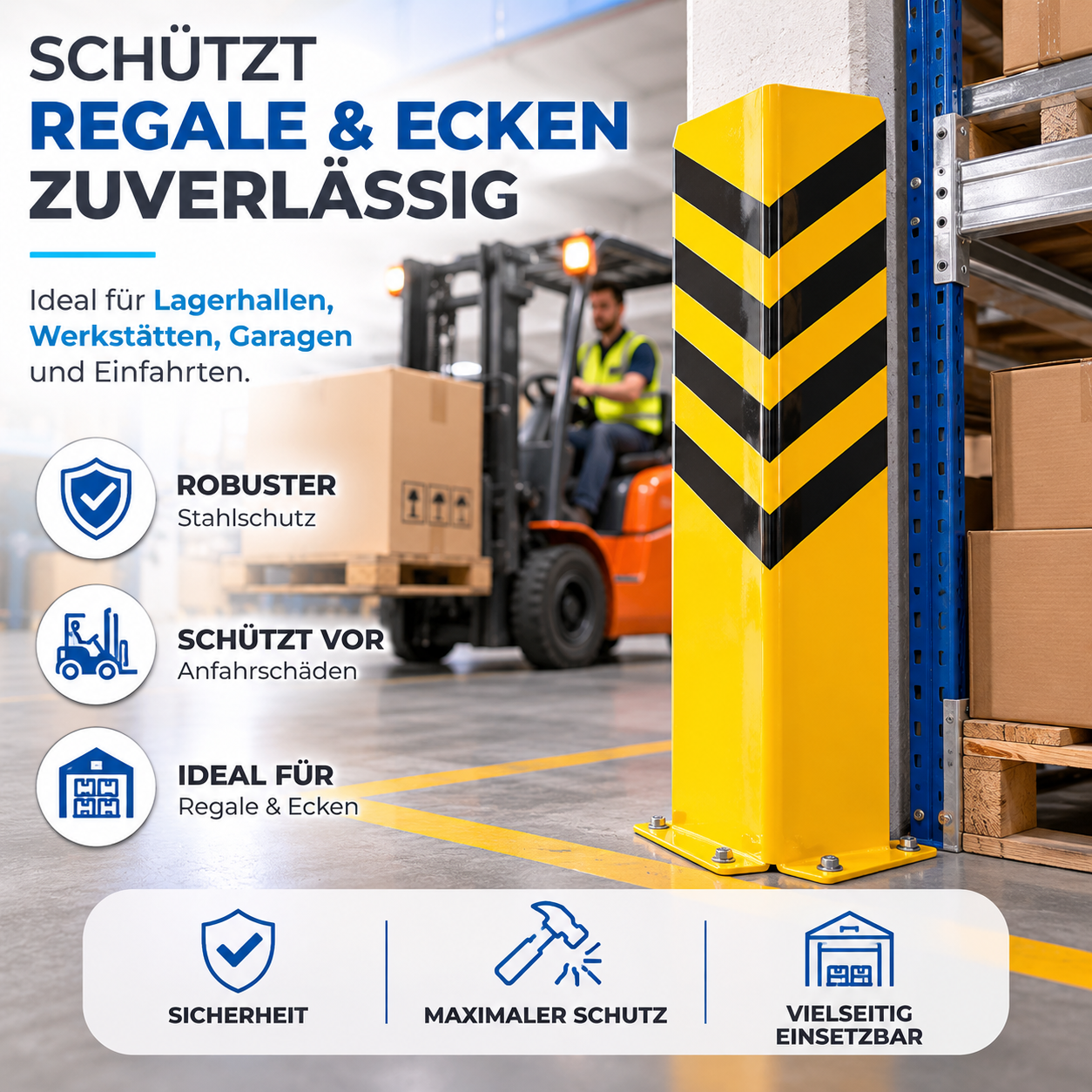 Eckschutz 80 cm - Winkel Rammschutz & Rammecke Anfahrtschutz für Regal & Hochregale & Einfahrt & Hof & Garage (Kopie) (Kopie)