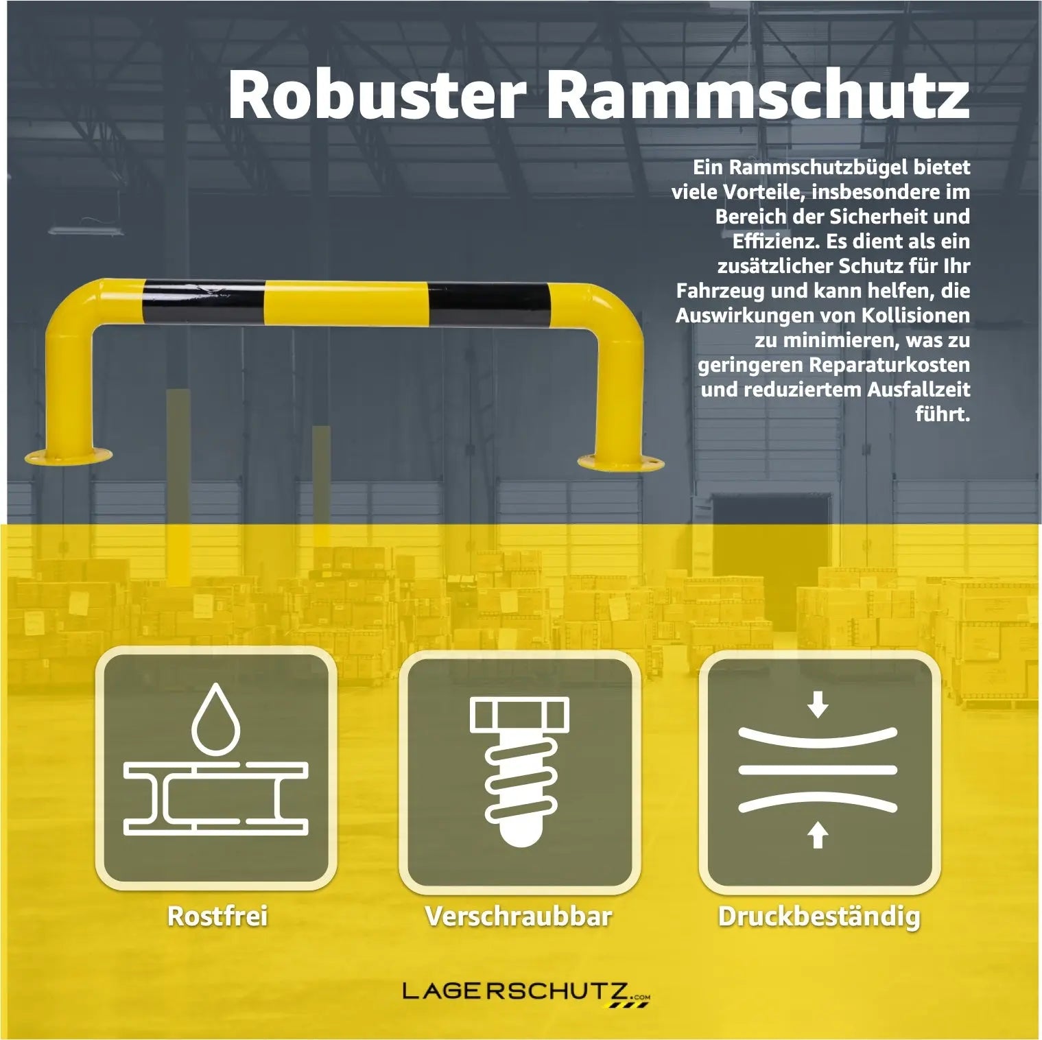 Rammschutzbügel 100 cm flach, Rammschutzgeländer, aus Stahl, zum Aufdübeln Lagerschutz.com